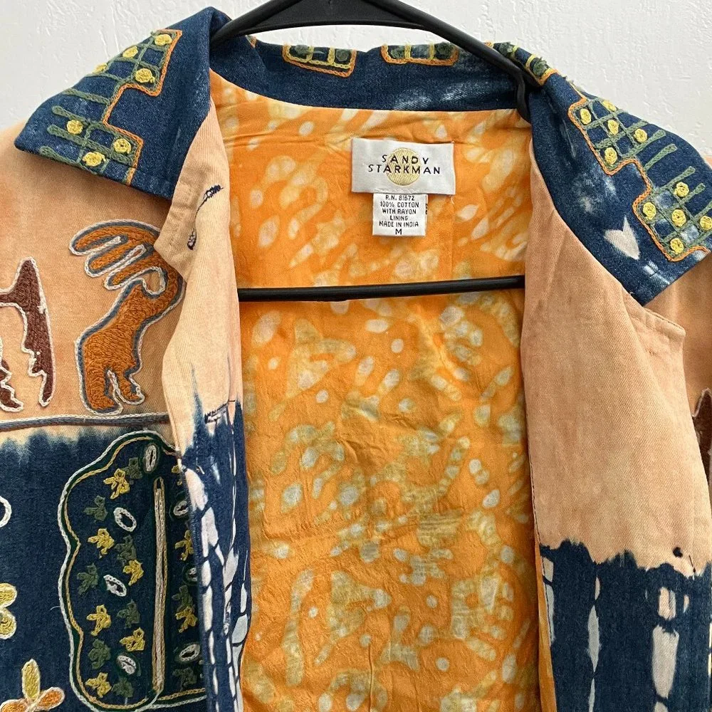 Vintage Sandy Starkman Funky Dip Dye African Embroidered Button Up Jacket - Picture 6 of 6